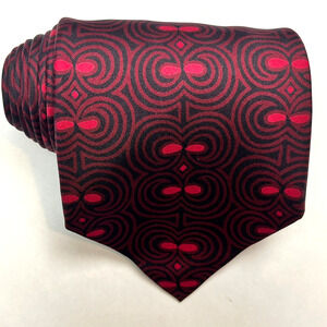 Hermes Mens Silk Tie Geometric Pattern Burgundy Red 298MA Short Necktie